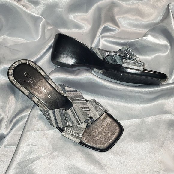 NEW LIZ CLAIBORNE grey black slide wedge heels SZ 6 - Picture 1 of 5